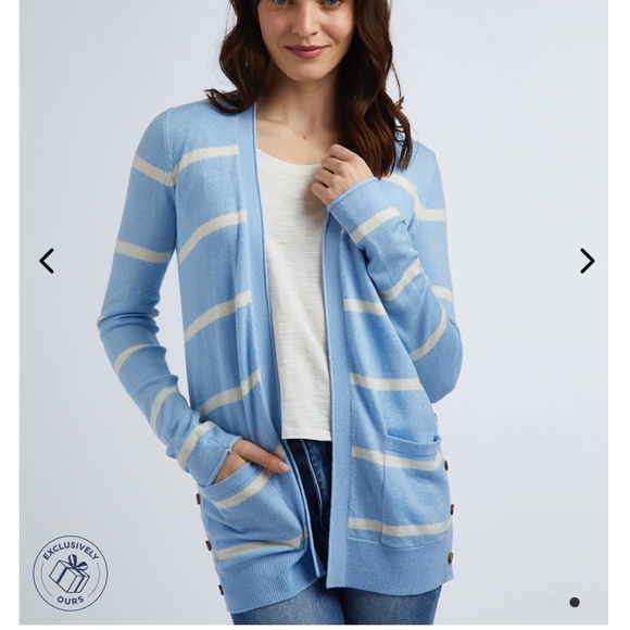 Sweaters - Mia&Tess Blue & White Striped Side Button Long Sleeved Cardigan Size XL NWT
